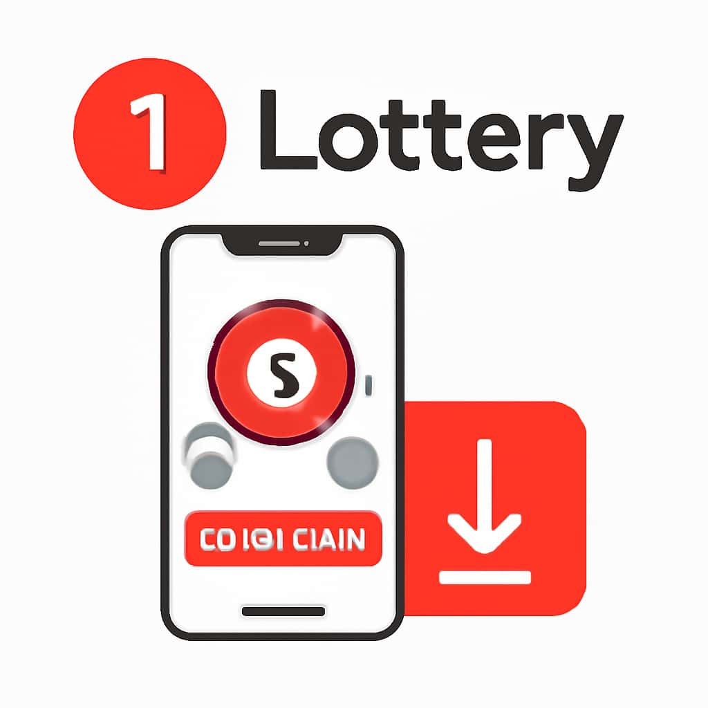 An educational diagram explaining how to download the 1 Lottery app.