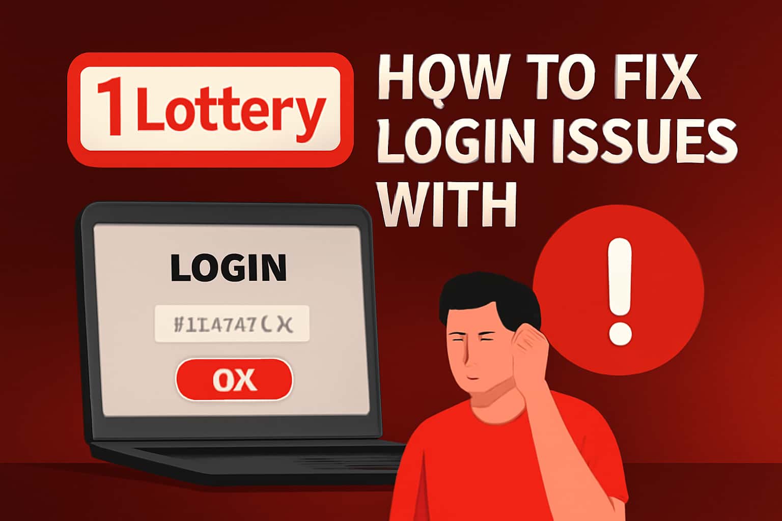 An informational graphic on fixing login issues with 1 Lottery, featuring a tech-themed design.