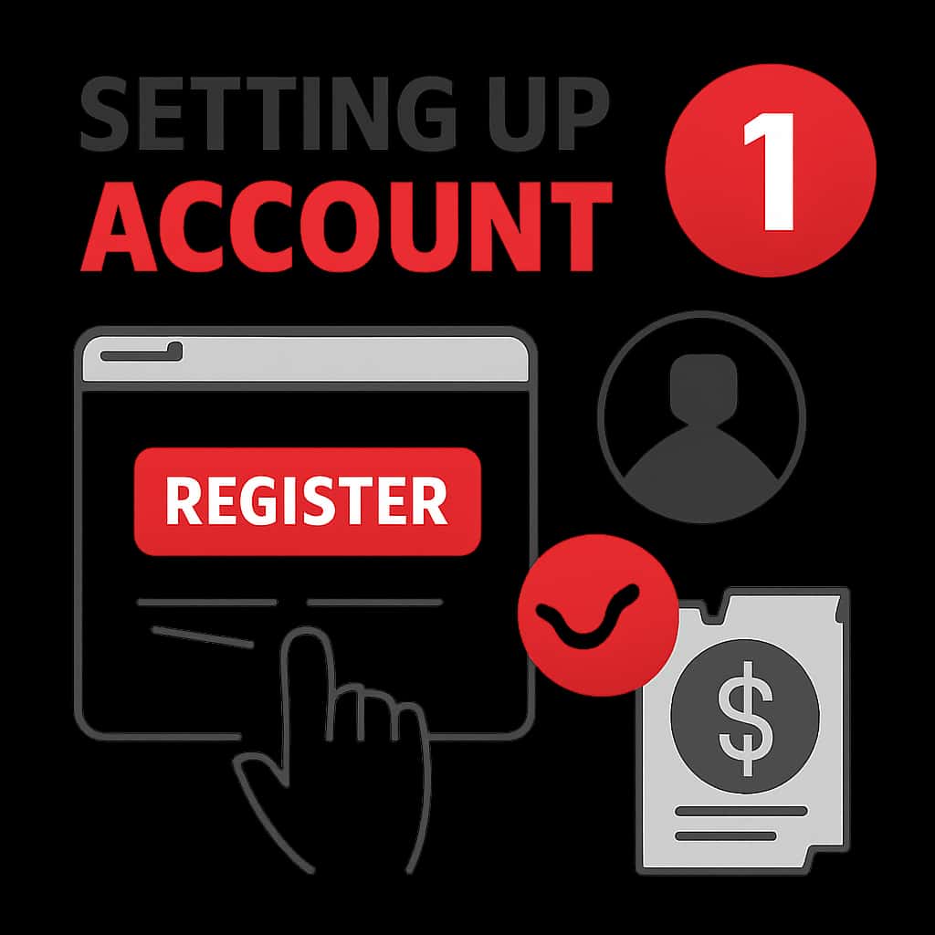 Illustration depicting steps to set up a 1 Lottery account.